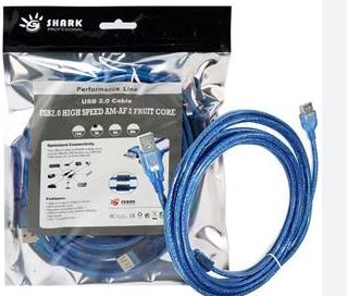 کابل افزایش طول 3 متری آبی شیلدار Shark USB2
