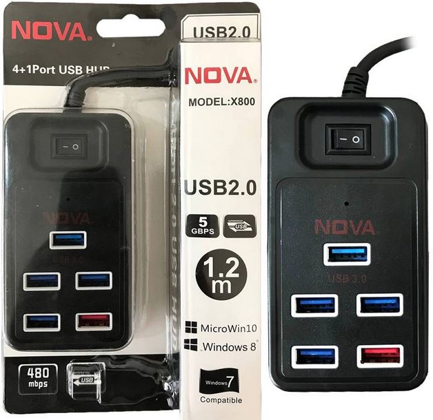 هاب 5 پورت NOVA X-800 USB3 با کابل 1/20CM