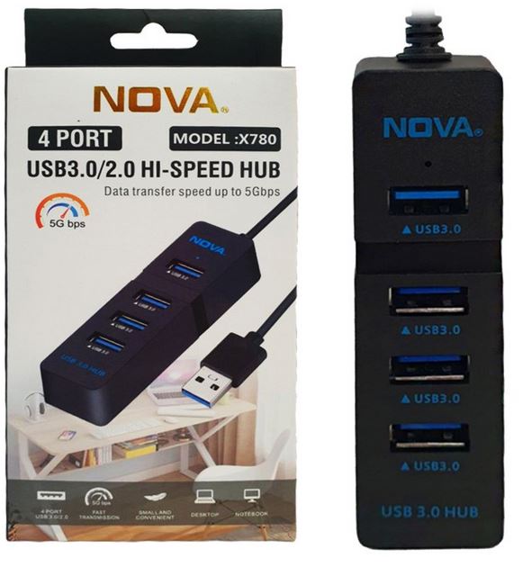 هاب 4پورت NOVA X-780 USB3 با کابل 1/20CM