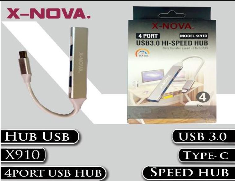 هاب 4 پورت NOVA X-910 USB3 TYPE-C