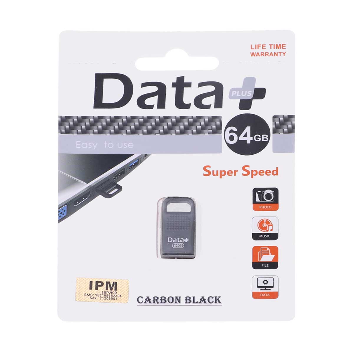 Data Plus Carbon Black USB2.0 Flash Memory-64GB-مشکی (گارانتی مادام العمر IPM)